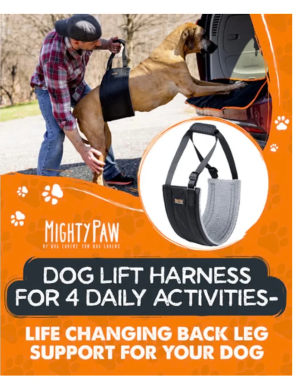 Mighty Paw Dog Support Harness Sling Size Large Black and Grey